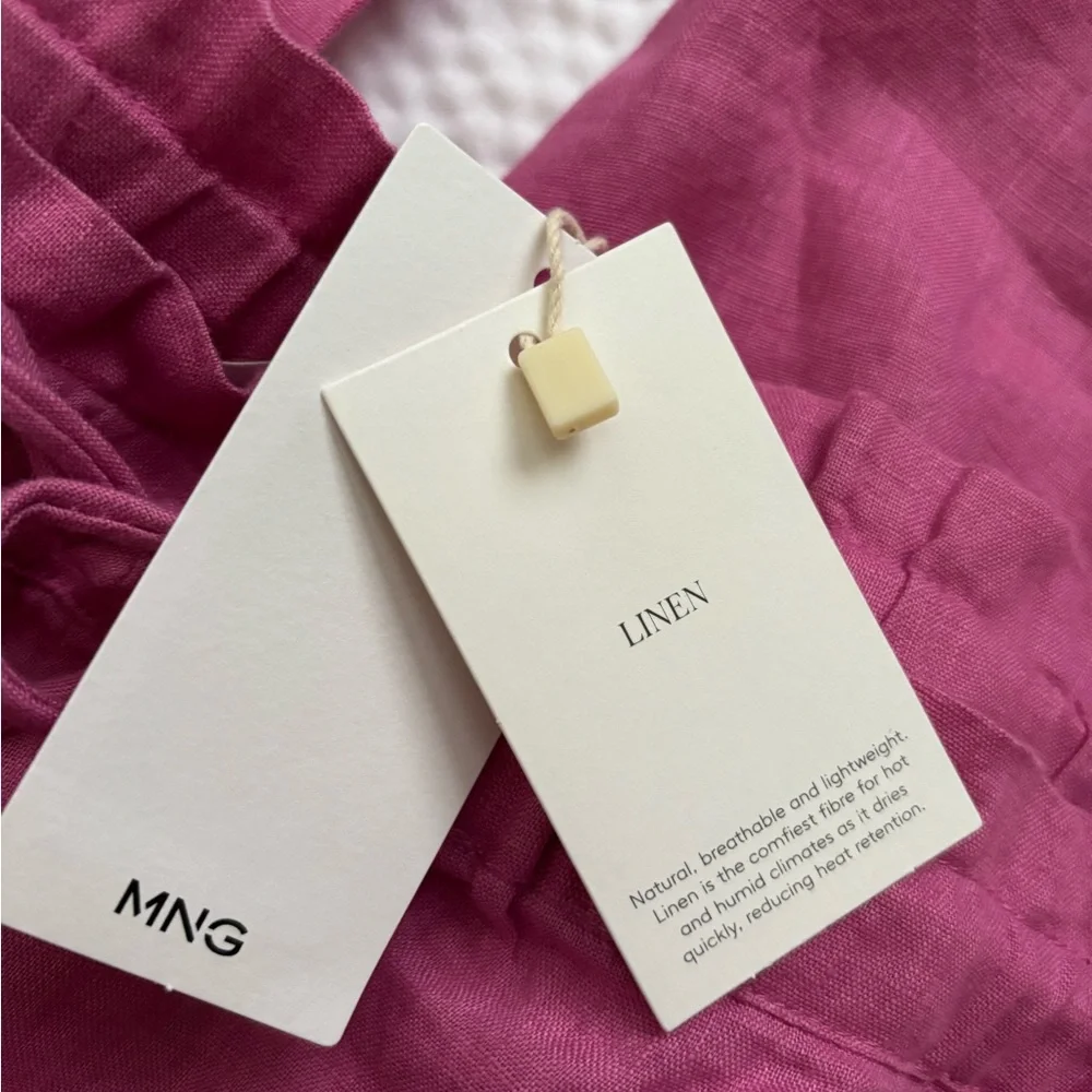 Mango Pink Linen Cropped Drawstring Pants